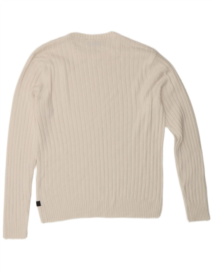 Vintage męski sweter z wycięciem pod szyją, mały, biały, bawełniany