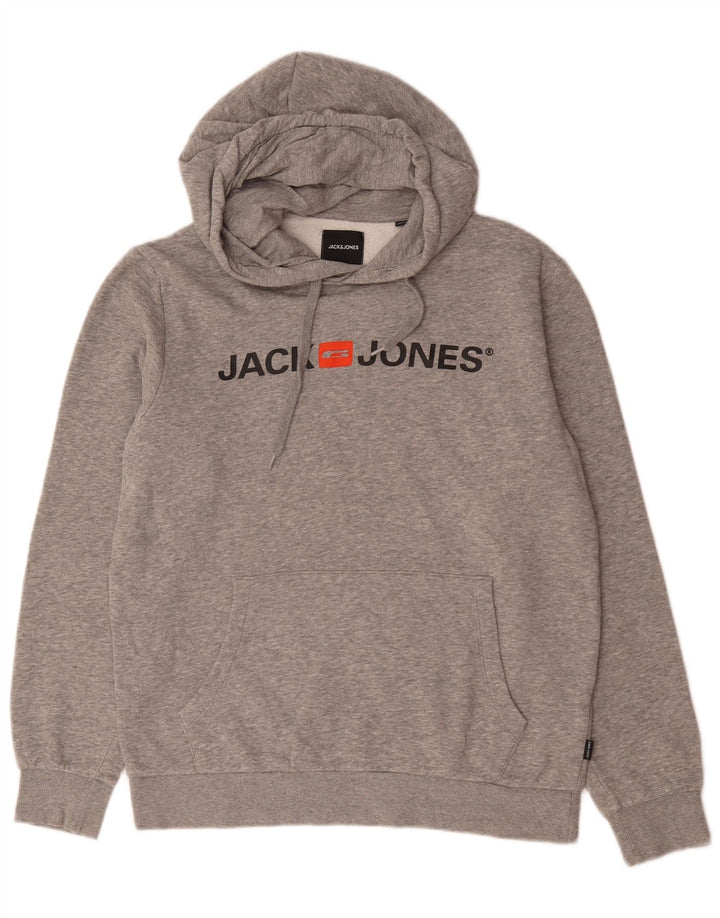 Męski sweter z kapturem i grafiką Jack & Jones, średnioszary, nakrapiany
