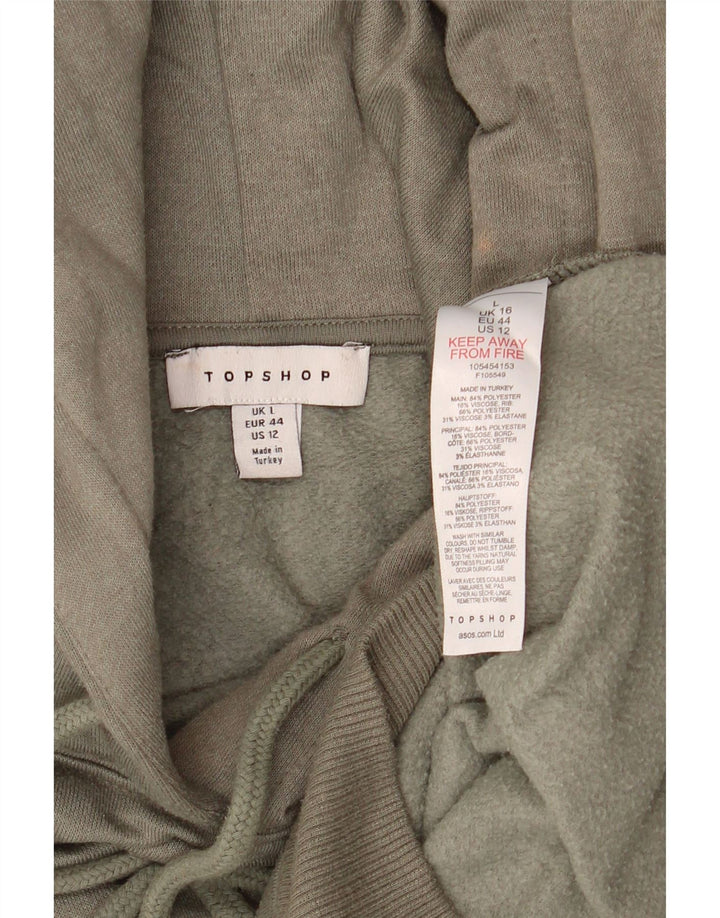 Damski sweter oversize z kapturem Topshop, UK 16, duży, khaki, poliester