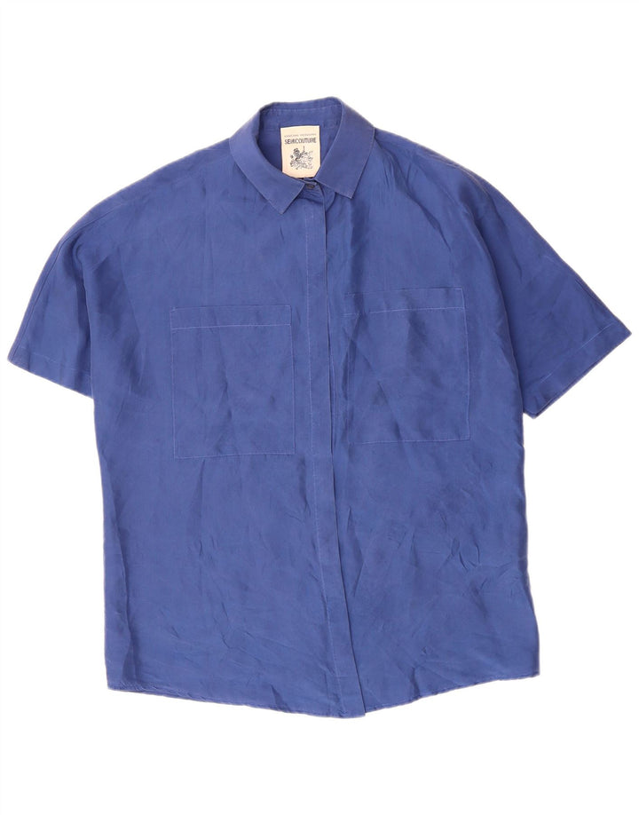 Damska bluzka z krótkim rękawem SEMICOUTURE UK 18 XL Niebieski jedwab