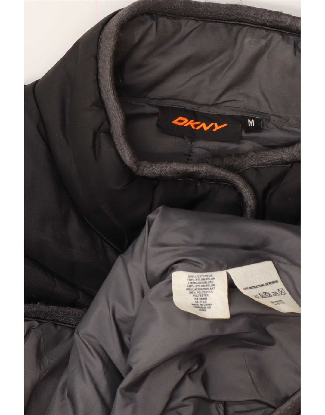 Damska wyściełana kamizelka Dkny Graphic UK 14, średni czarny nylon