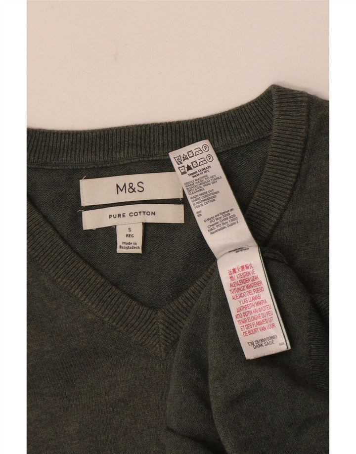 Marks & Spencer Męski sweter z dekoltem w kształcie litery V, mały, bawełniany khaki