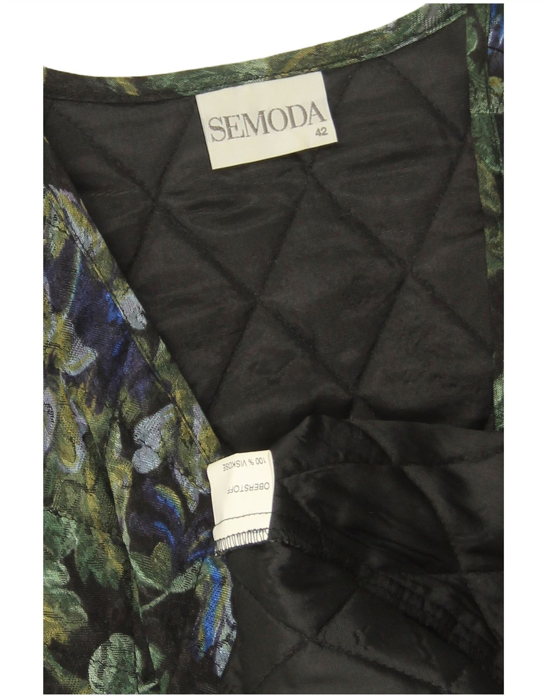 Damska pikowana kamizelka VINTAGE otwarta EU 42, duża, czarna w kwiaty, wiskoza