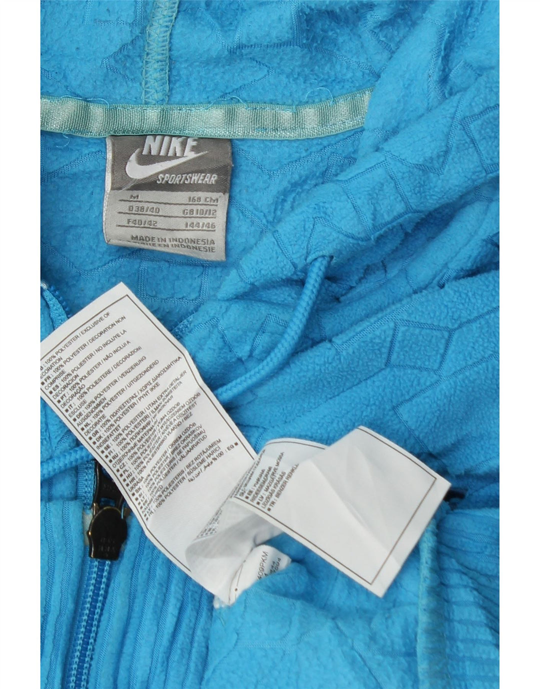 NIKE Womens Hooded Fleece Jacket UK 10/12 Medium Blue Polyester Vintage Nike and Second-Hand Nike from Messina Hembry 