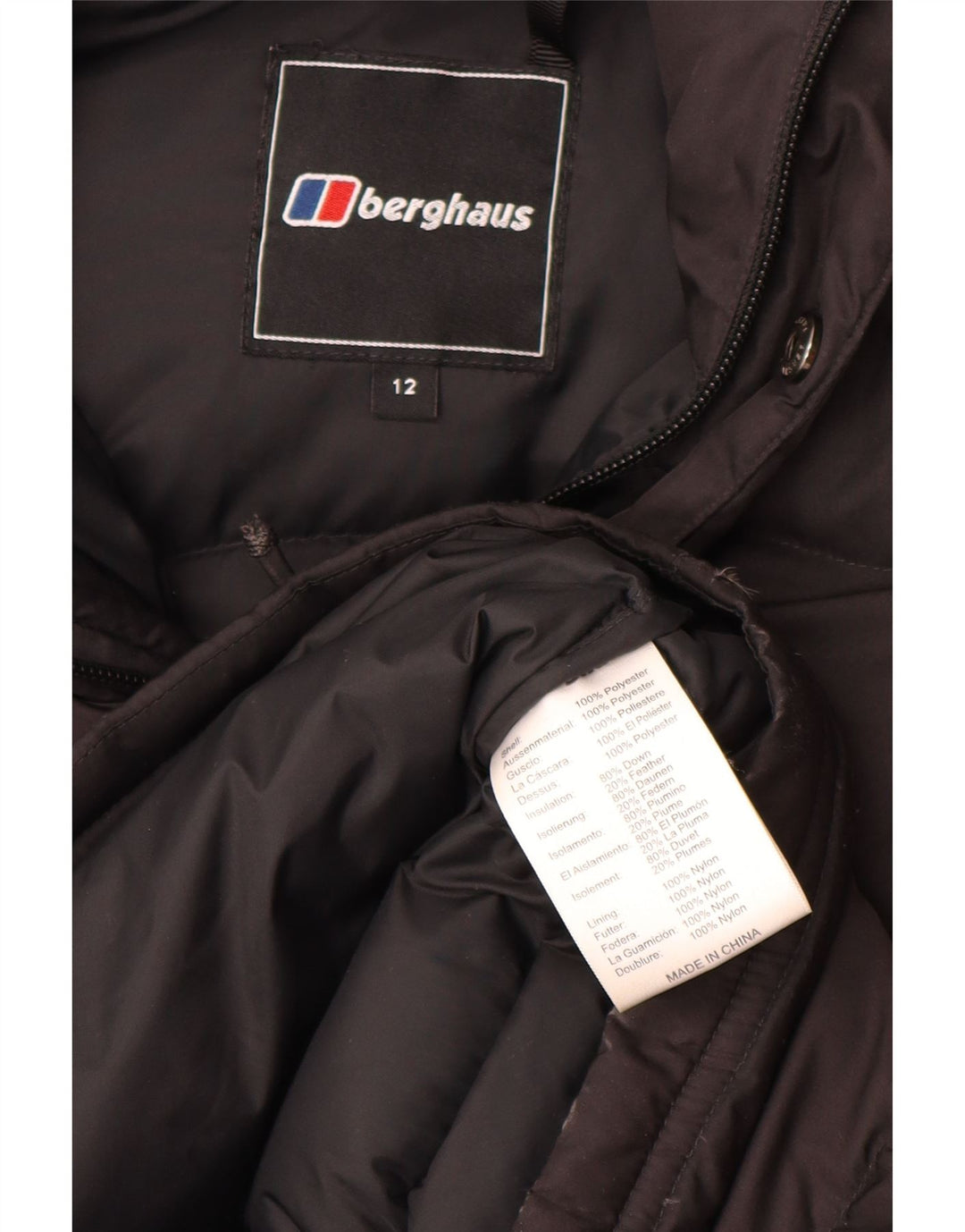Damski ocieplany płaszcz z kapturem Berghaus UK 12, średni czarny poliester