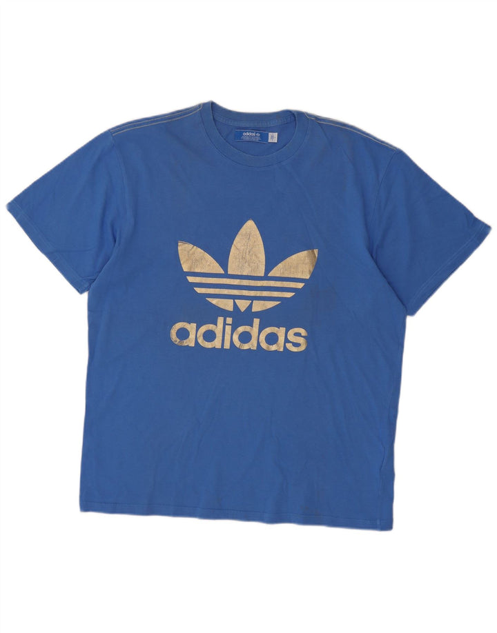 Męska koszulka z grafiką Adidas, duża, niebieska, bawełniana