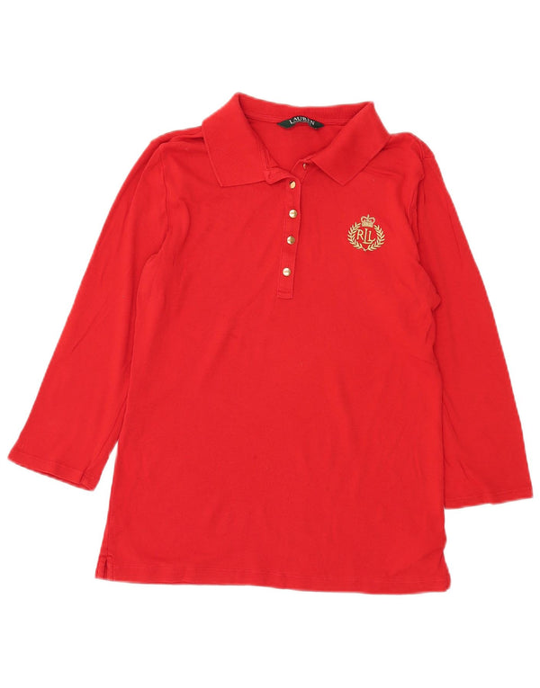Damska koszulka polo Ralph Lauren z rękawem 3/4, UK 12, średnia czerwona bawełna