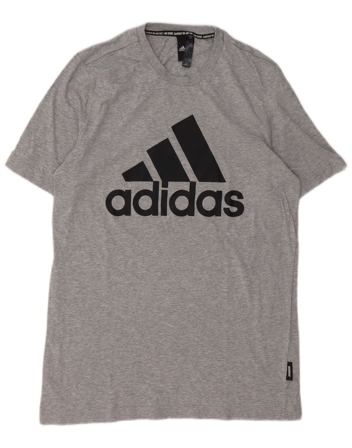 Męska koszulka z grafiką ADIDAS, średnia, szara, bawełniana nakrapiana