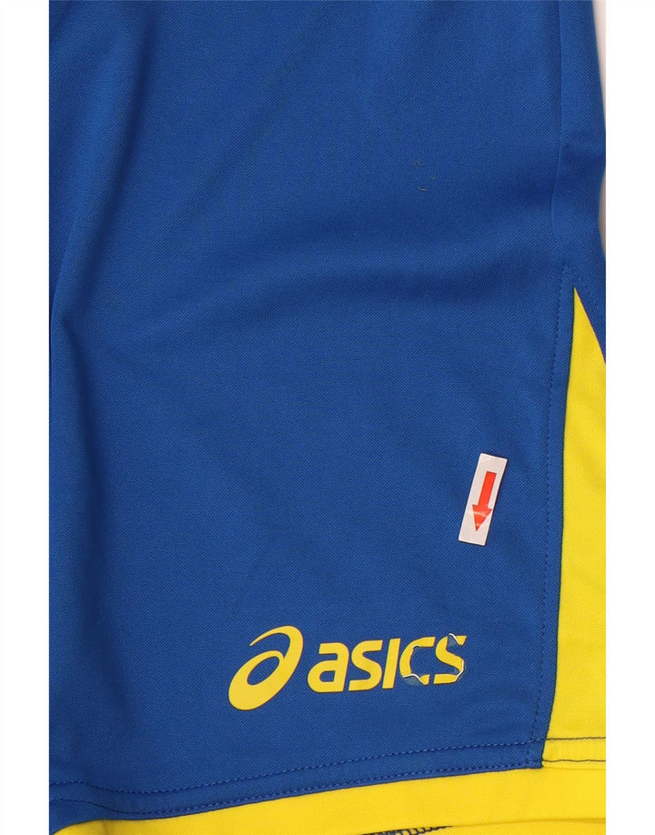 Chłopięce spodenki sportowe Asics 11-12 lat, duże, niebieskie, poliestrowe z blokami kolorów