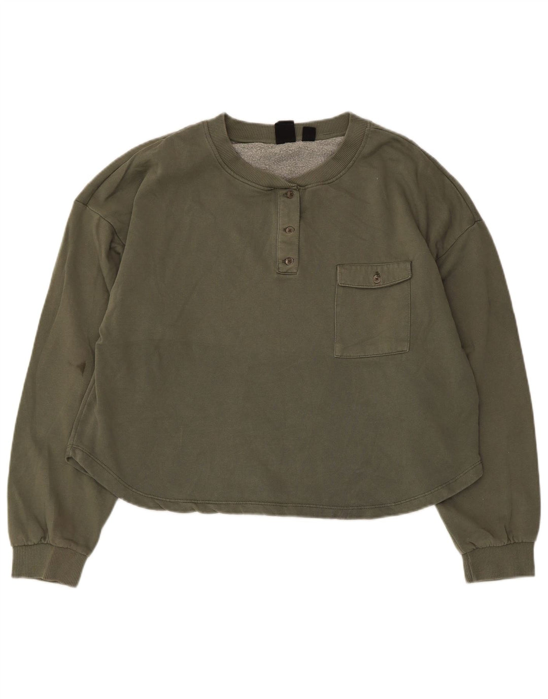 Damska bluza Roxy z guzikami i dekoltem, UK 16, duża bawełna khaki