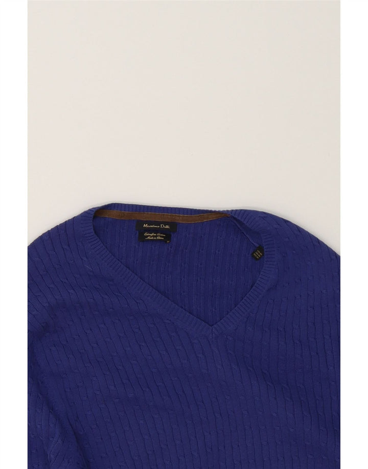 MASSIMO DUTTI Mens V-Neck Jumper Sweater 2XL Blue Cotton Vintage Massimo Dutti and Second-Hand Massimo Dutti from Messina Hembry 