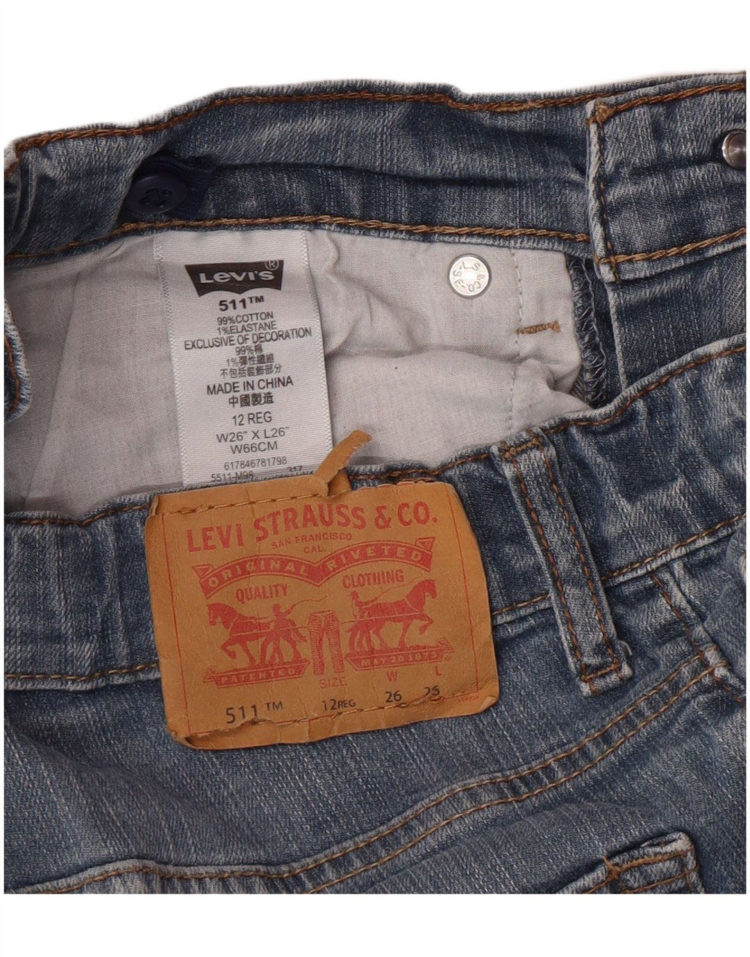 Levi's Chłopięce 511 Slim Jeans 11-12 Lat W26 L26 Niebieskie Bawełniane Klasyczne