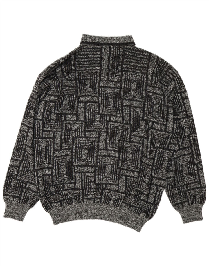 Vintage męski sweter z golfem Duży Szary Geometryczny