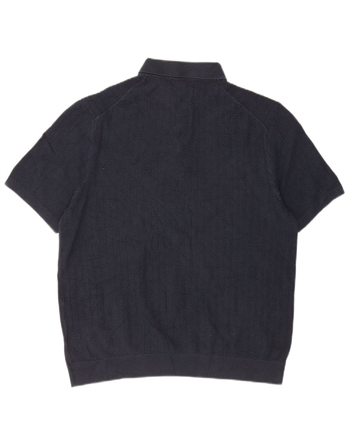 Marks & Spencer Męski sweter polo w dużą granatową jodełkę