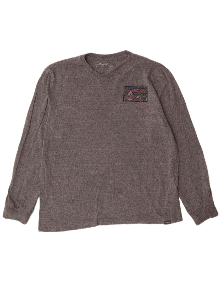Męski top graficzny EDDIE BAUER z długim rękawem, duży, szary, bawełniany