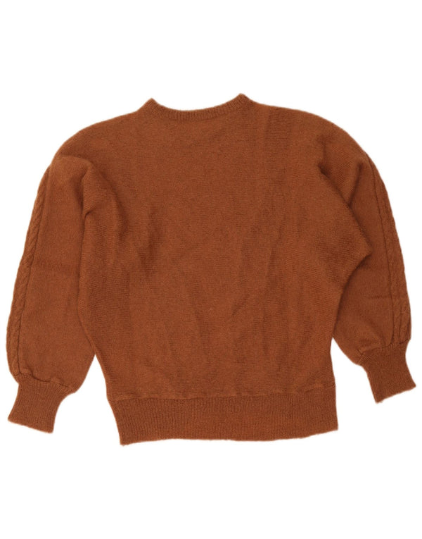 Sweter damski w stylu vintage z dekoltem w łódkę UK 14, duży brązowy
