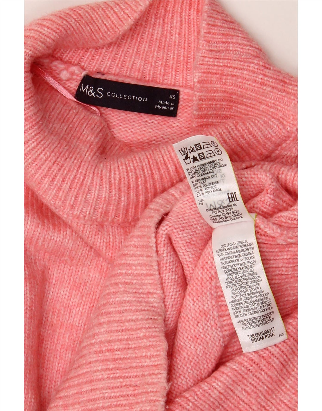 MARKS & SPENCER Damski sweter oversize z golfem UK 6 XS Różowy