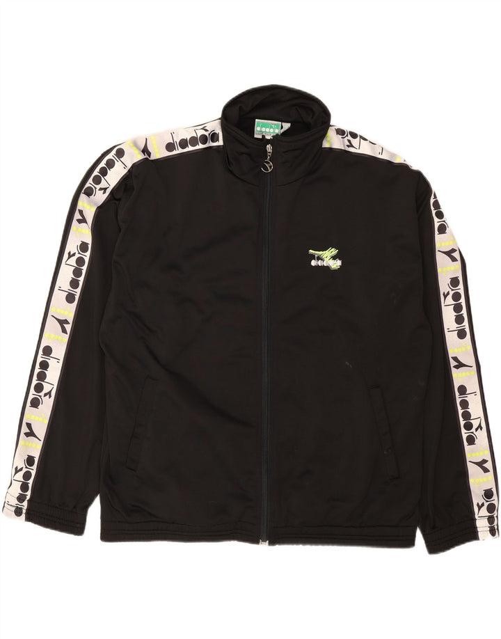 DIADORA Mens Graphic Tracksuit Top Jacket Size 40 Medium Black Polyester Vintage Diadora and Second-Hand Diadora from Messina Hembry 