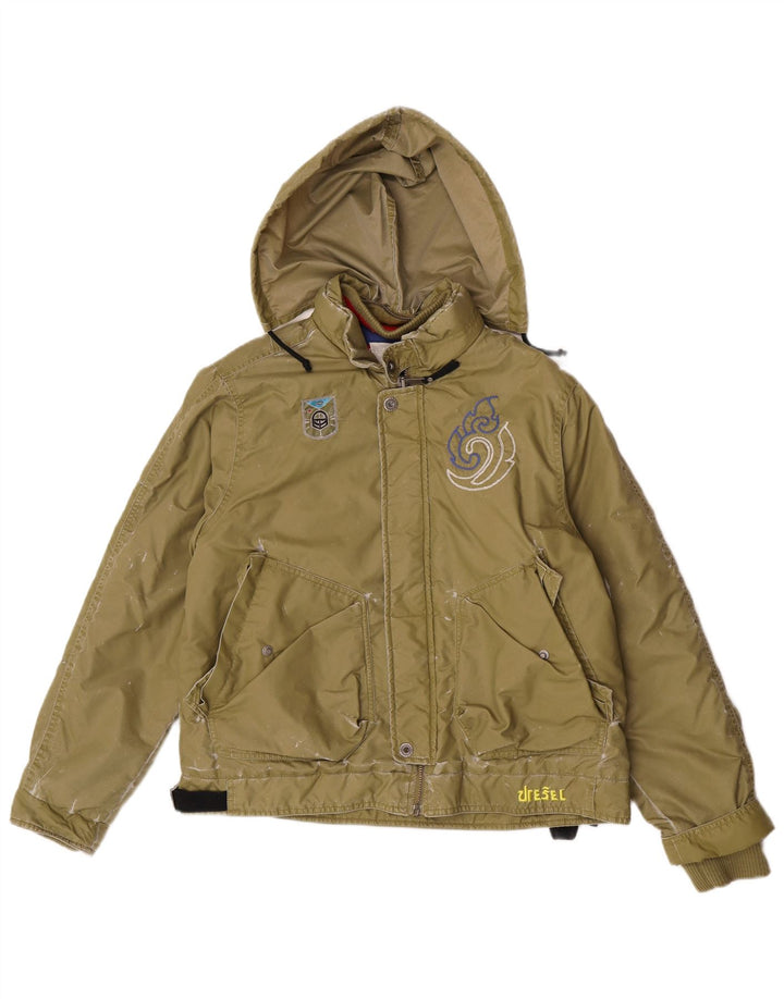 Chłopięca kurtka bomber z kapturem i grafiką Diesel, 13-14 lat, XL Khaki, poliamid