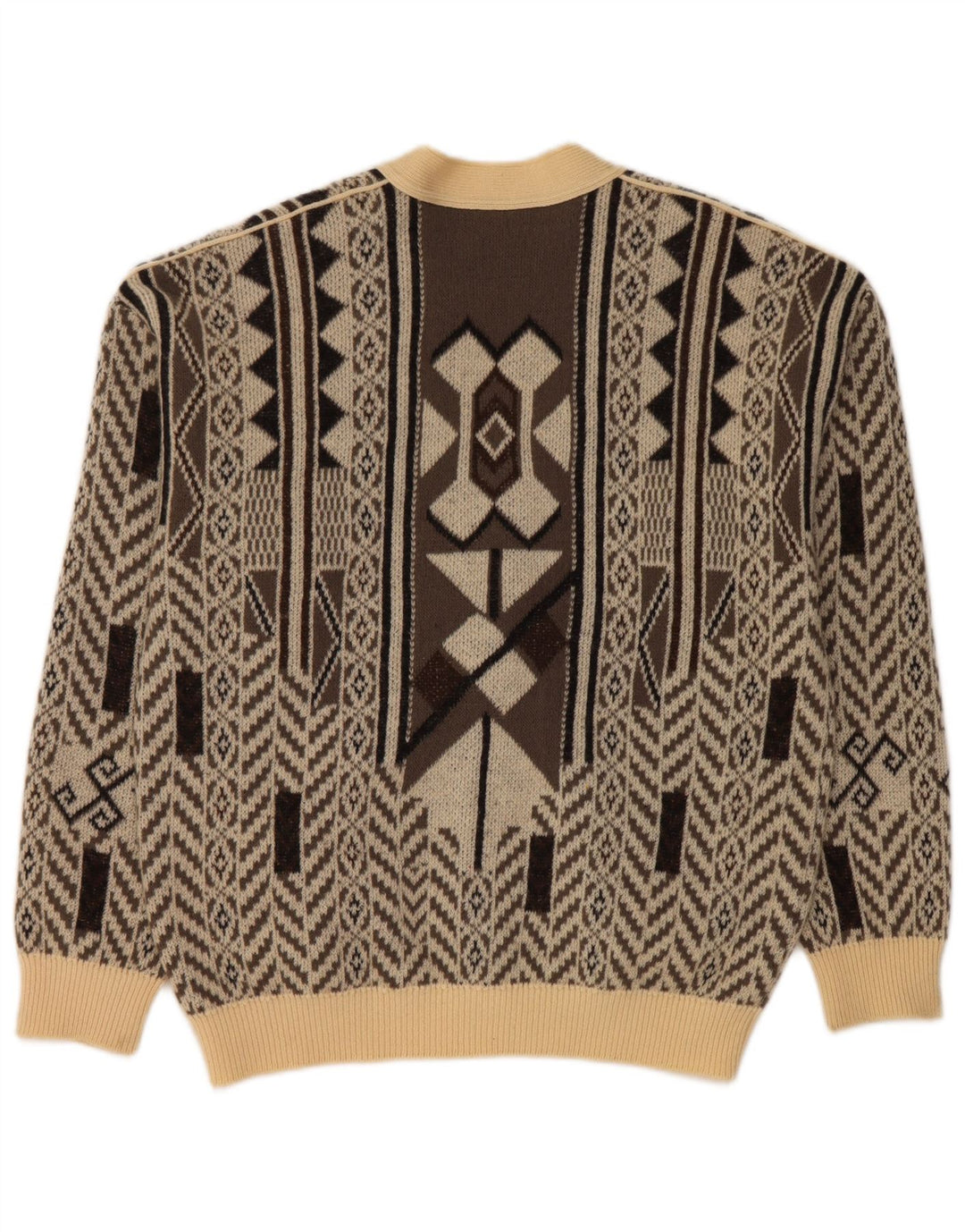 Sweter męski FALCARO IT 52, duży, beżowy, geometryczny, wełniany