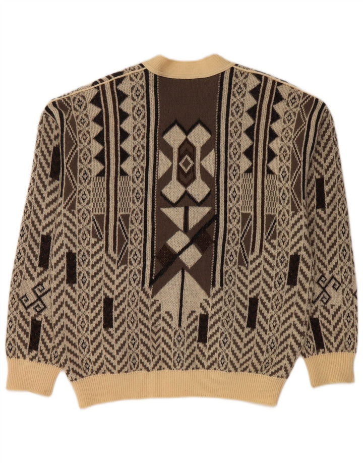 Sweter męski FALCARO IT 52, duży, beżowy, geometryczny, wełniany