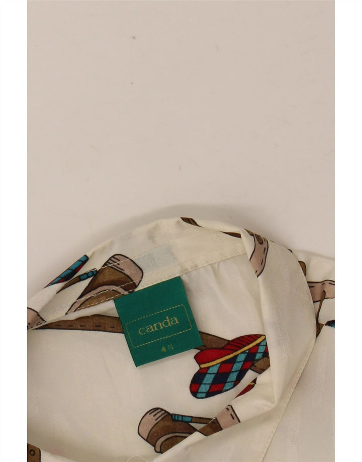 Damska bluzka koszulowa CANDA w abstrakcyjny wzór IT 46, duży, biały poliester