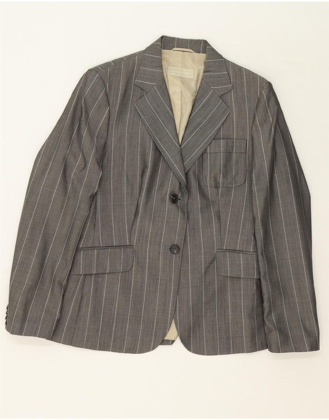 MASSIMO DUTTI Womens 2 Button Blazer Jacket EU 44 XL Grey Pinstripe Wool Vintage Massimo Dutti and Second-Hand Massimo Dutti from Messina Hembry 