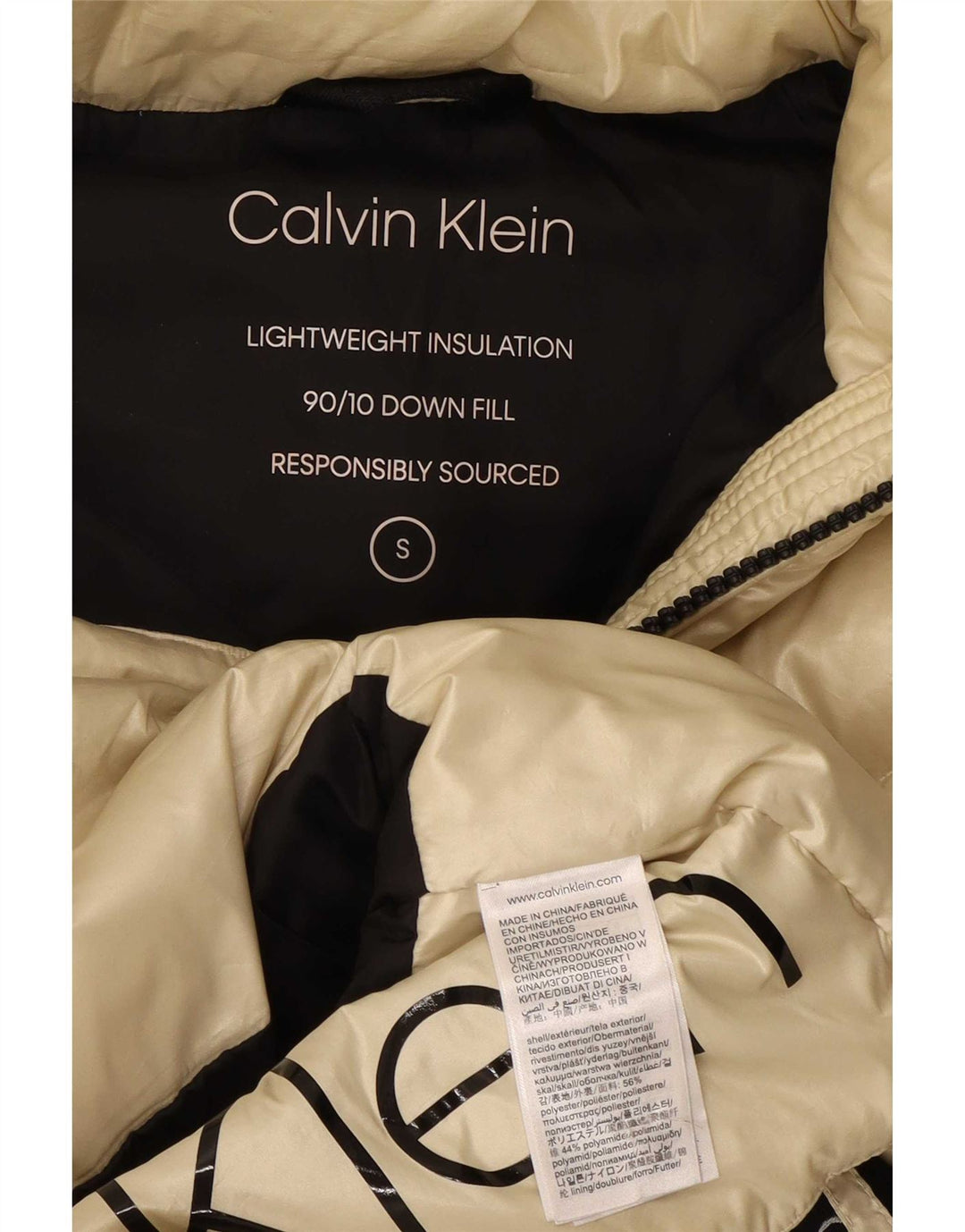 Damska kurtka Calvin Klein Graphic Padded Jacket UK 10, mała w kolorze złamanej bieli