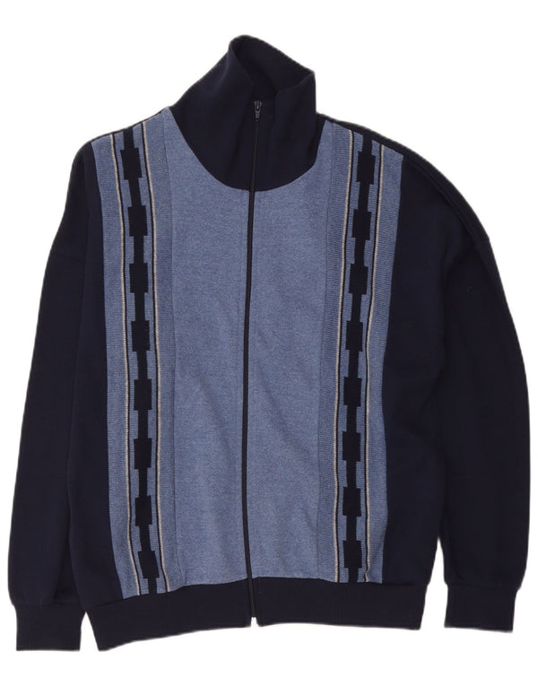 Vintage męski sweter rozpinany EU 50, średni granatowy, bawełniany blok kolorów
