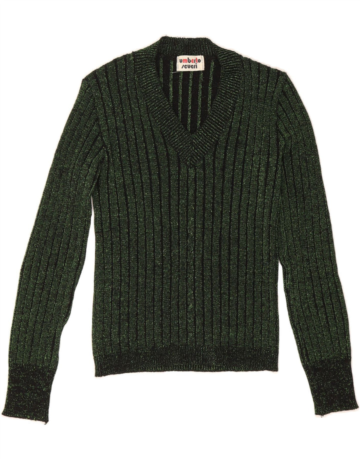 VINTAGE Womens V-Neck Jumper Sweater UK 10 Small Green Polyester Vintage Vintage and Second-Hand Vintage from Messina Hembry 