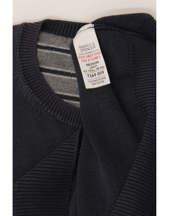 Marks & Spencer Męski sweter z okrągłym dekoltem, średni granatowy, bawełniany