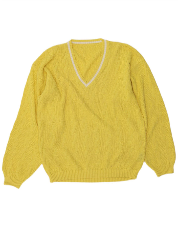 Męski sweter w stylu vintage z dekoltem w szpic IT 50/52 Średni żółty poliakryl