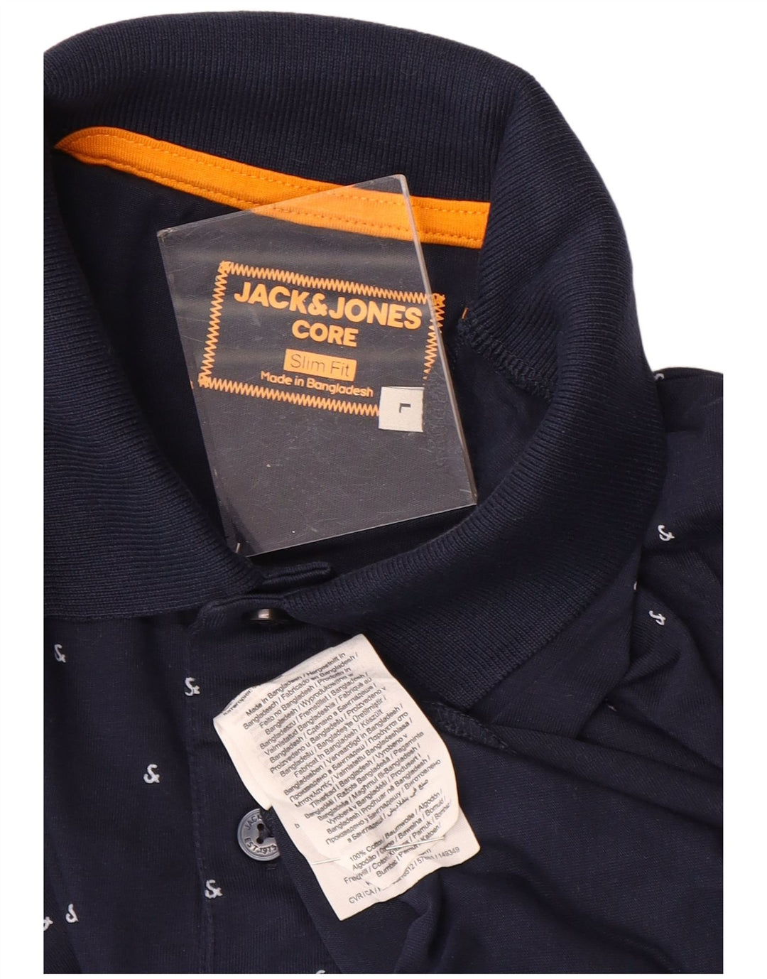 Męska koszulka polo JACK & JONES o dopasowanym kroju, duża, granatowa, bawełniana w cętki