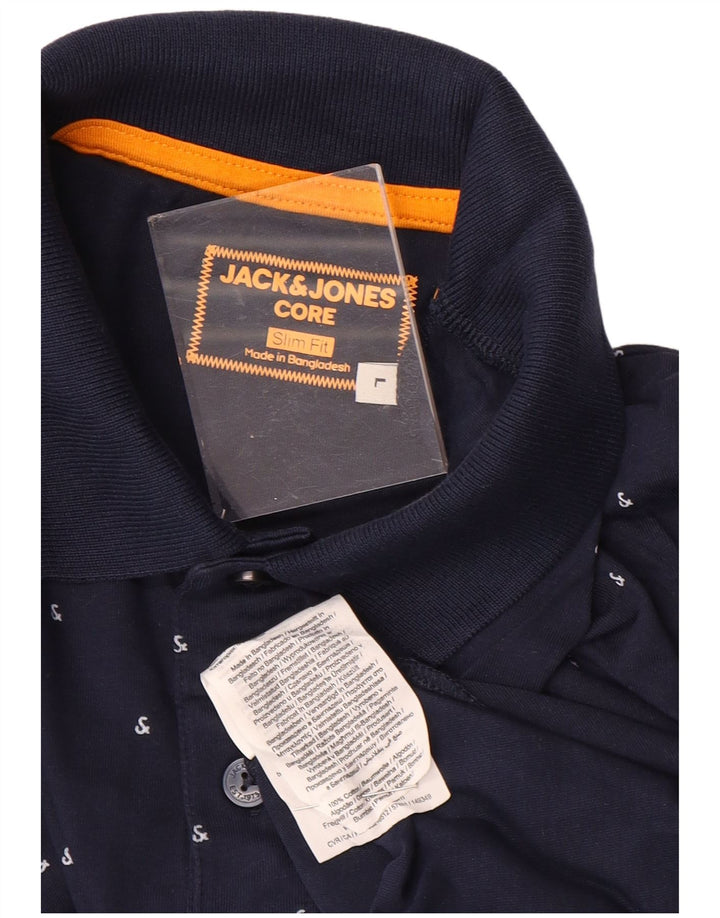 Męska koszulka polo JACK & JONES o dopasowanym kroju, duża, granatowa, bawełniana w cętki