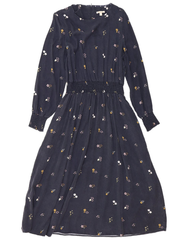 BARBOUR Womens Long Sleeve A-Line Dress UK 12 Medium  Navy Blue Floral