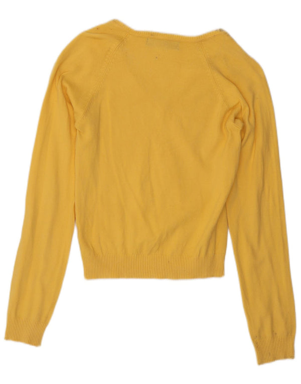 Sweter damski Zara z dekoltem w kształcie litery V, UK 12, średni żółty bawełniany