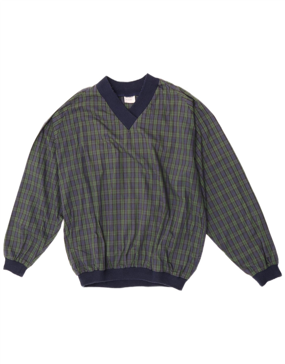 Vintage męski sweter dresowy Top XL granatowy poliester w kratkę