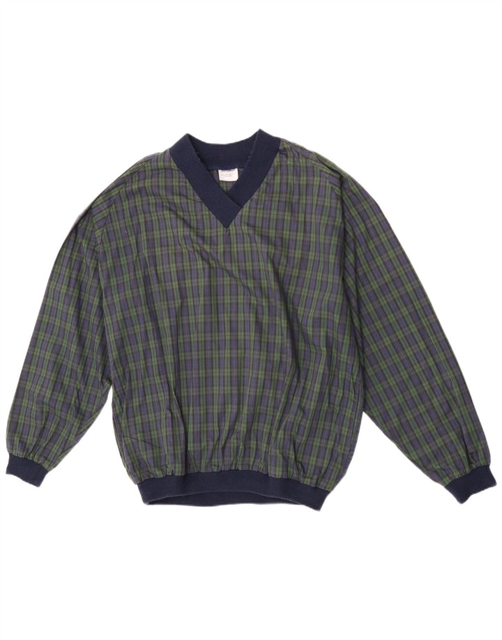 Vintage męski sweter dresowy Top XL granatowy poliester w kratkę
