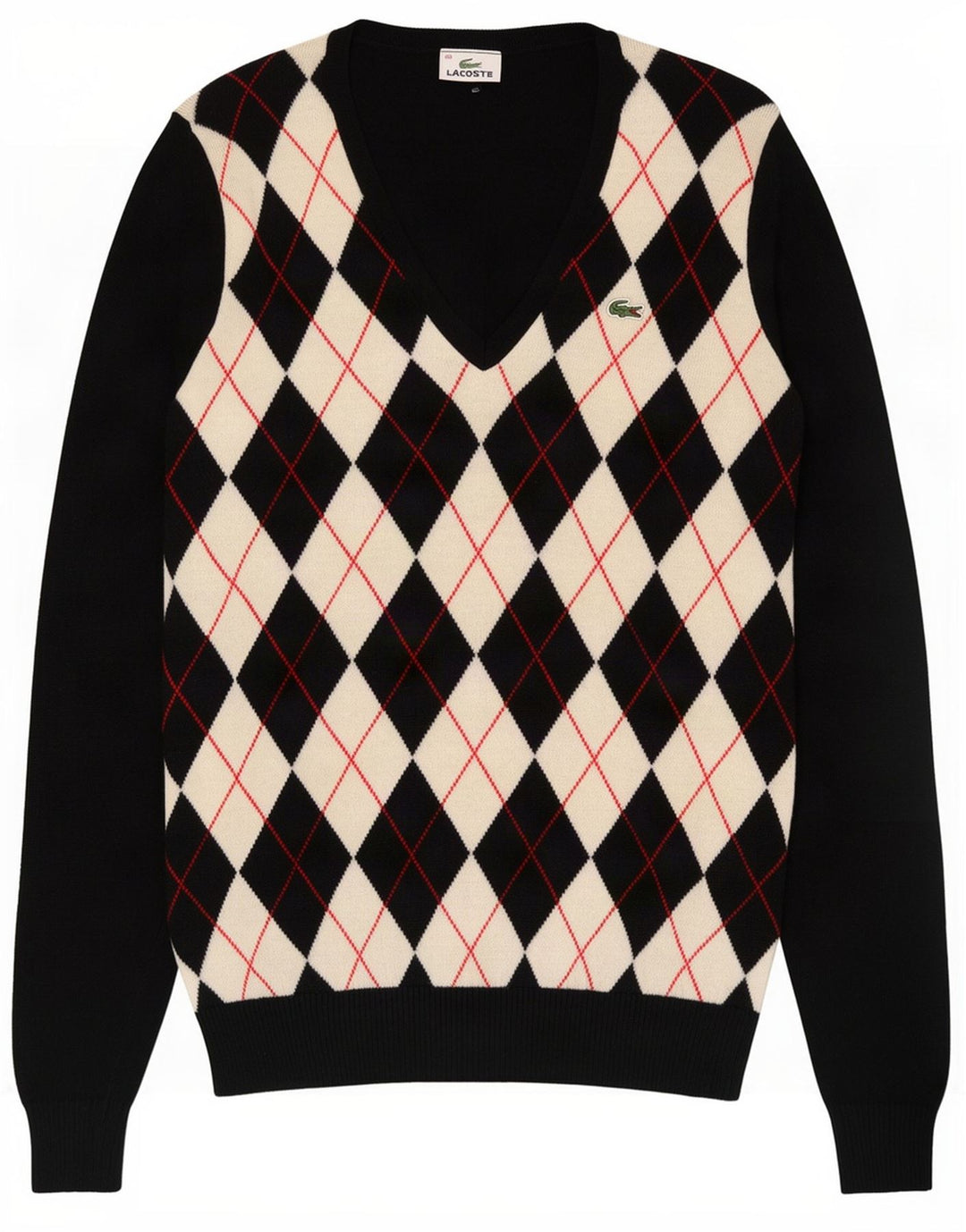 Lacoste Damski sweter z dekoltem w kształcie litery V, rozmiar 40, średni czarny Argyle/Diament