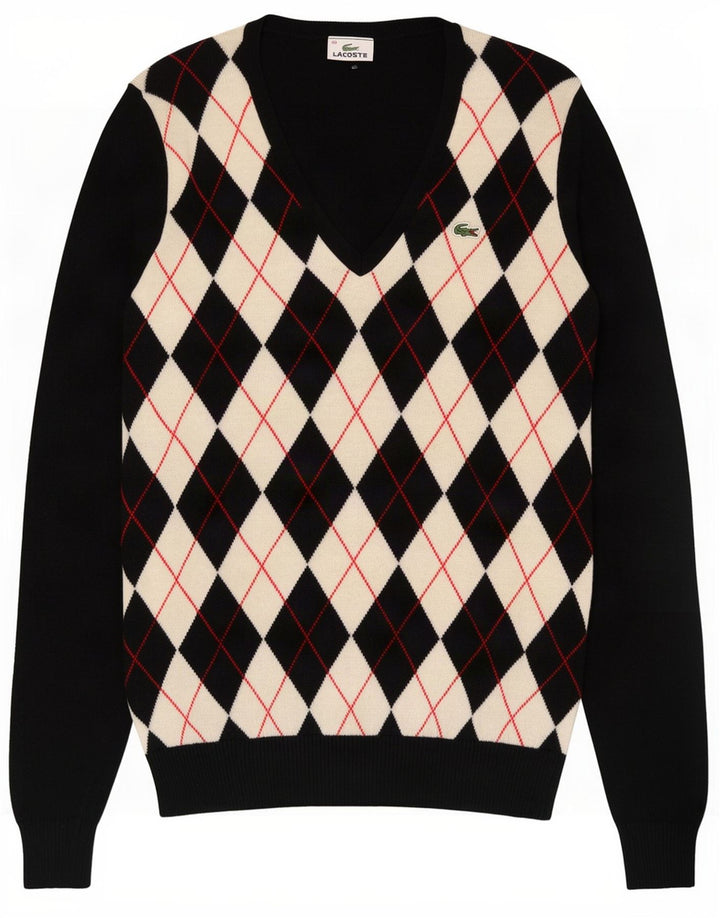 Lacoste Damski sweter z dekoltem w kształcie litery V, rozmiar 40, średni czarny Argyle/Diament