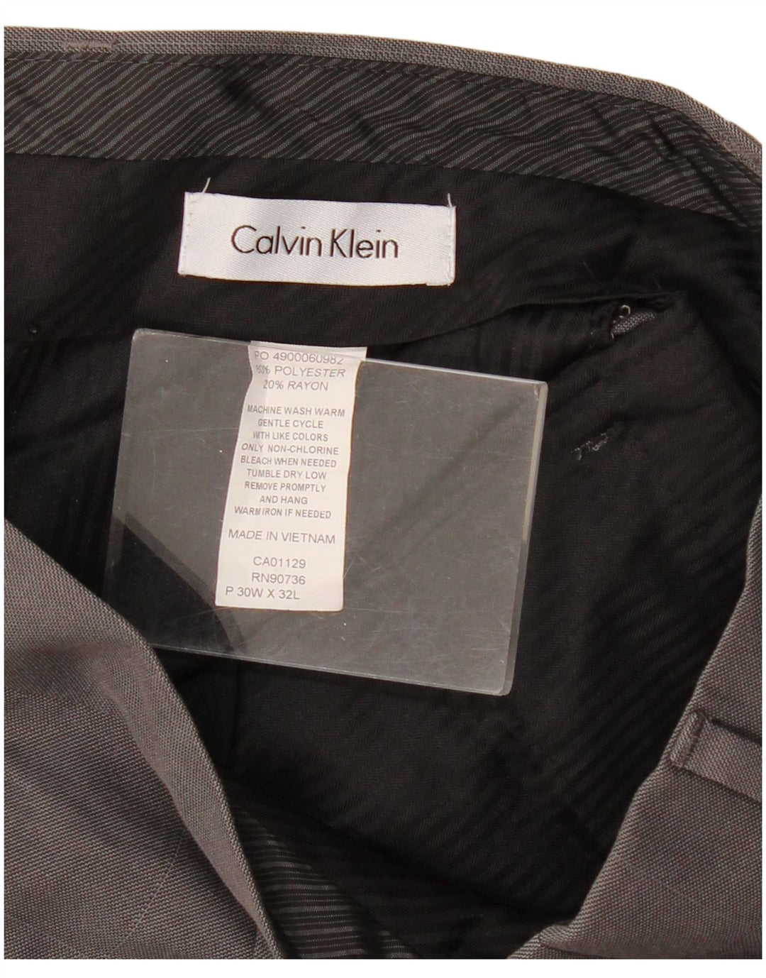 Męskie proste spodnie garniturowe CALVIN KLEIN W30 L32 Szara krata, poliester