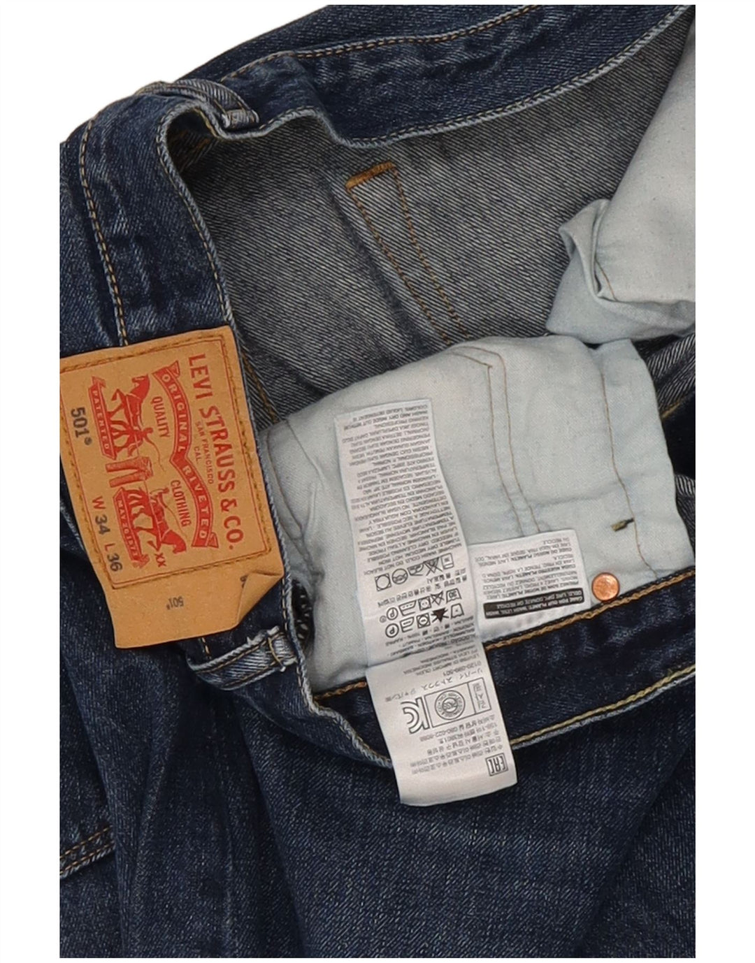 Męskie dżinsy Levi's 501 Straight W34 L36 Niebieskie bawełniane