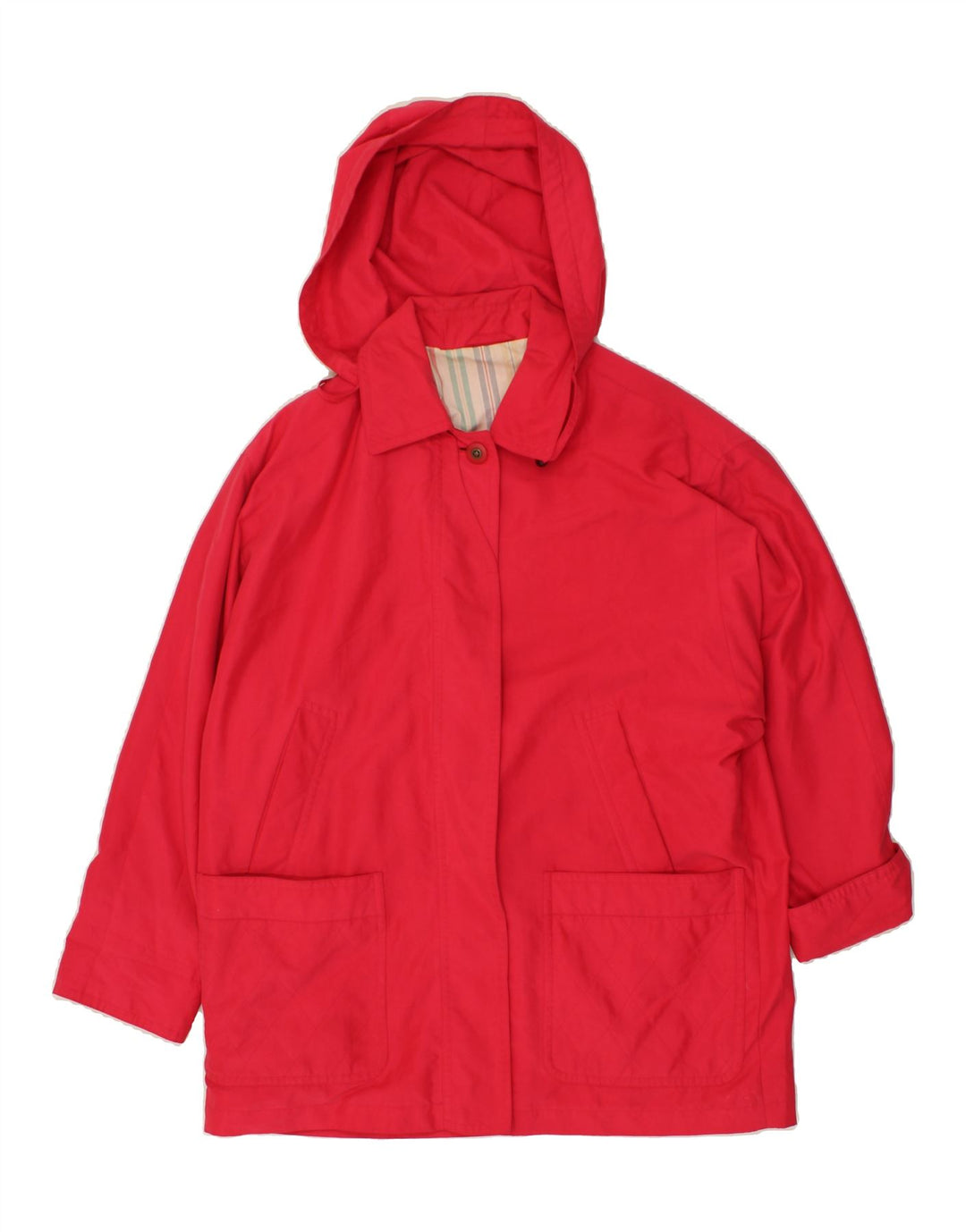 VINTAGE Womens Hooded Overcoat UK 12 Medium  Red Polyester Vintage Vintage and Second-Hand Vintage from Messina Hembry 