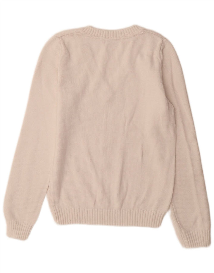 Lacoste Damski sweter z dekoltem w kształcie litery V, rozmiar 36, mały, biały, bawełniany