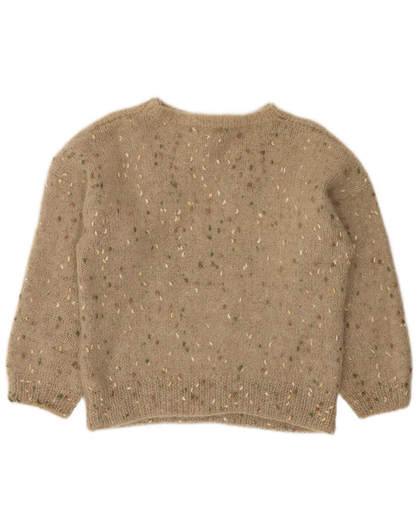 Sweter damski w stylu vintage z dekoltem w łódkę UK 12 Średni beż Argyle/Diament