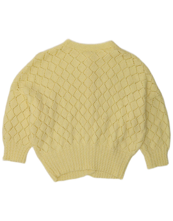 Vintage damski sweter rozpinany z rękawem 3/4 UK 16, duży żółty