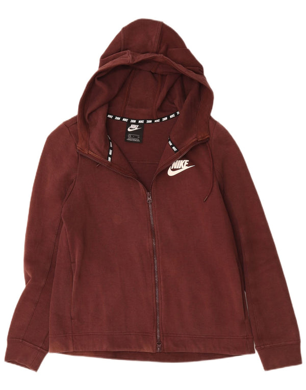 Damski sweter oversize z kapturem i zamkiem błyskawicznym Nike, UK 10, mały, bordowy, bawełniany