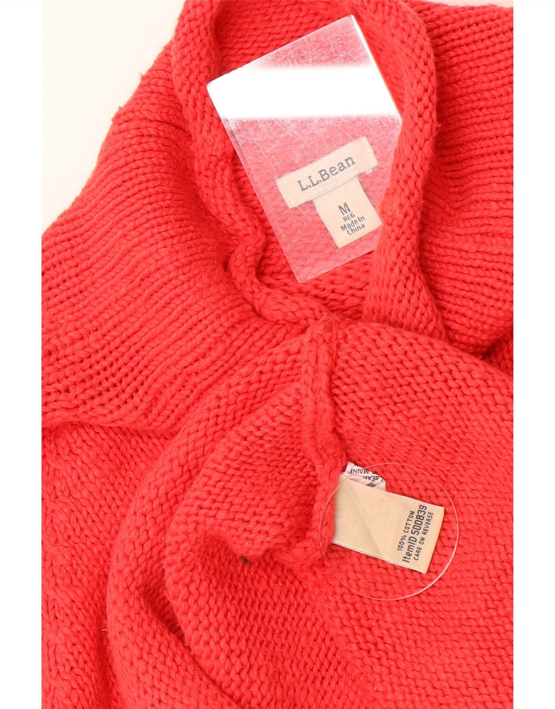 Damski sweter z golfem L.L.Bean UK 12, średni czerwony bawełniany