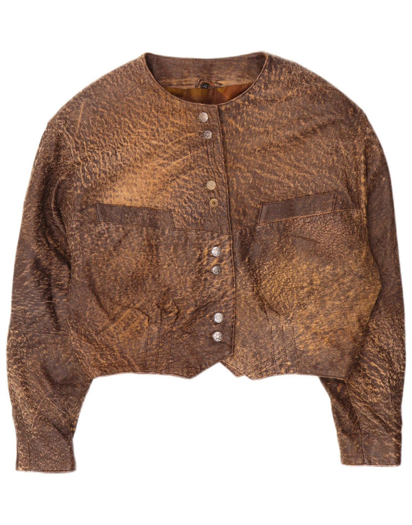 Damska kurtka skórzana w stylu vintage IT 42 w kolorze średniobrązowym ze skóry z nadrukiem zwierzęcym