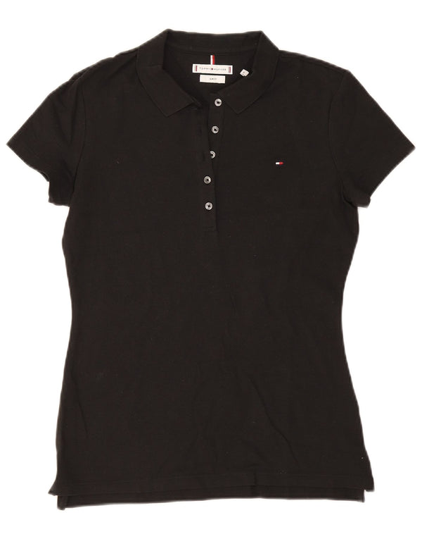 Damska koszulka polo Slim Fit Tommy Hilfiger UK 12, średnia czarna bawełna
